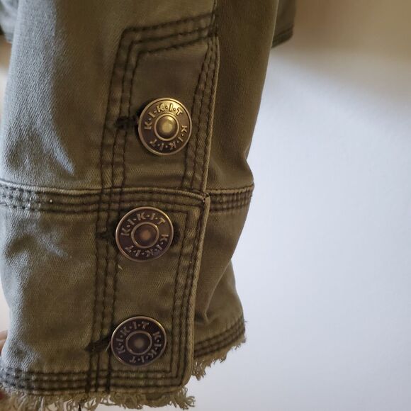 Kickit Jeans Womens Army Green Stretch Jeans Jacket Size Large L - Picture 5 of 10